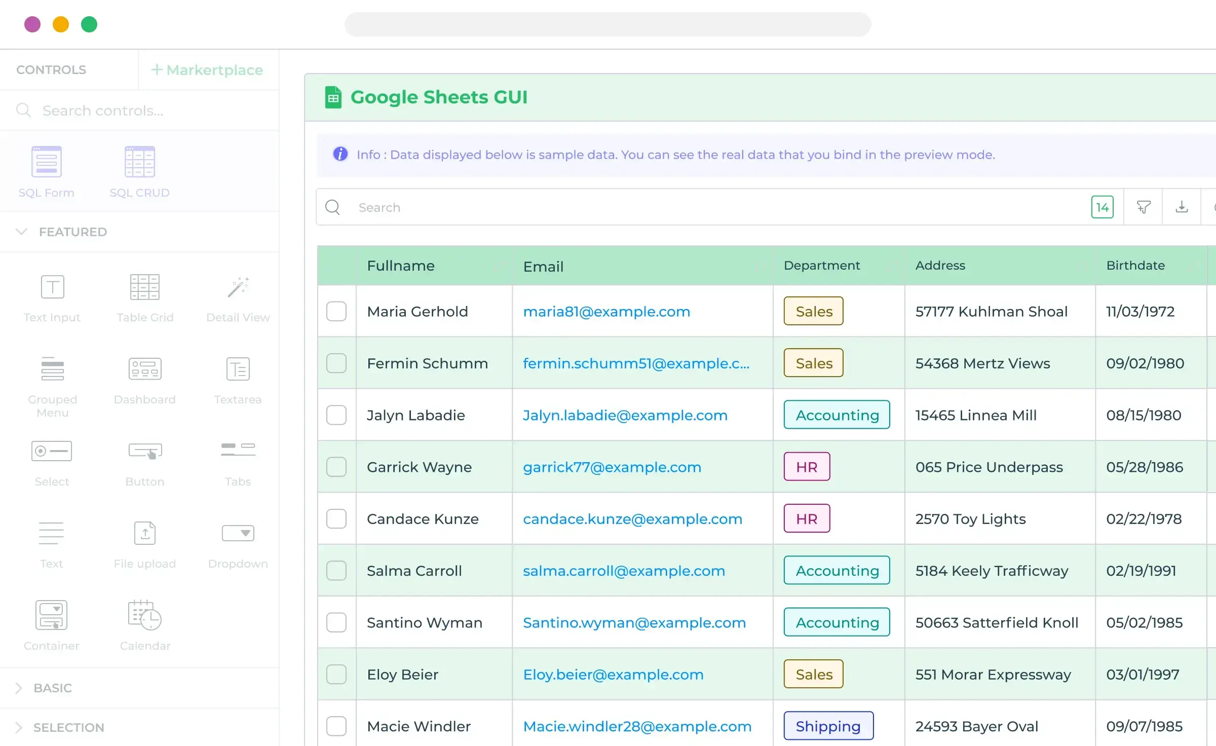 google Sheets GUI